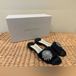 Jimmy Choo Joni Flats Black w/Crystal Sz 36 1/2 + FREE Shipping !